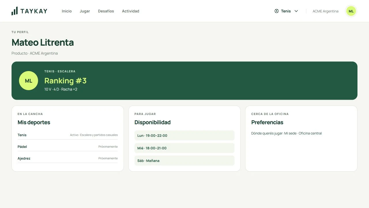 Captura real de Perfil en la aplicación TAYKAY